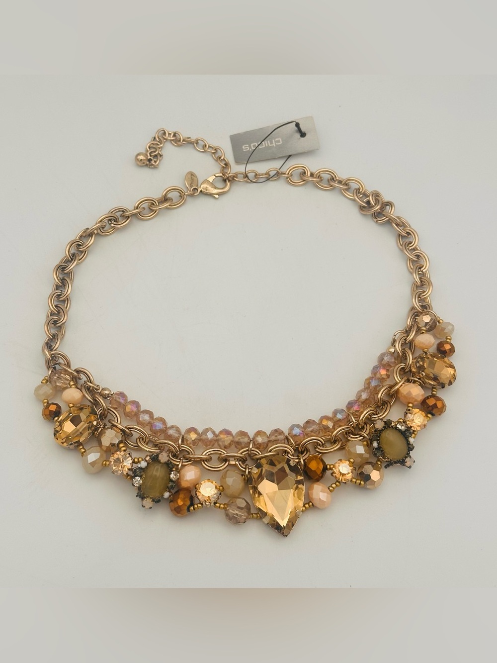 Chico's Gold-Tone Amber Crystal Statement Necklace